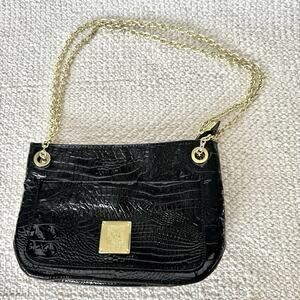 Anne Klein Handbag Purse - Black Patent Leather & Gold Chain Strap - Medium Size